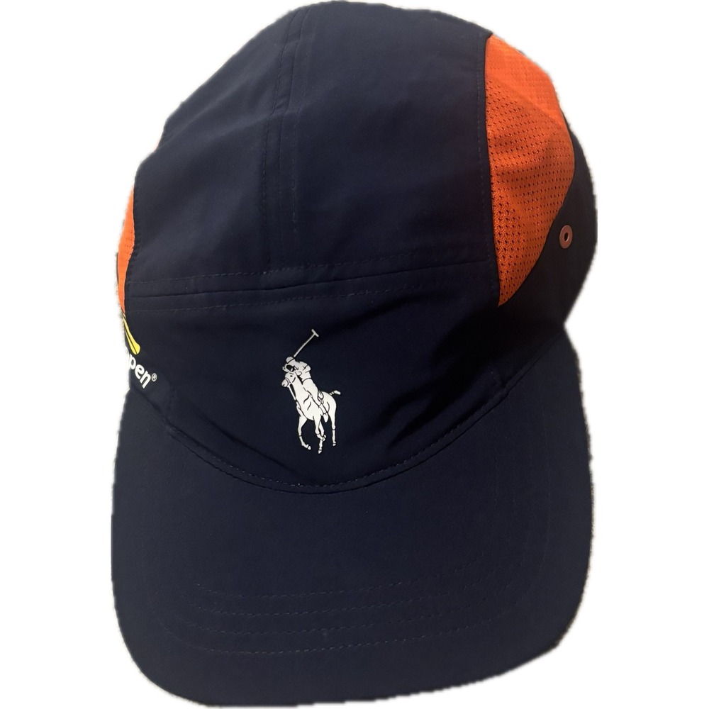 Polo Ralph Lauren US Open Tennis Navy Orange Mesh Performance Hat Adjustable Cap
